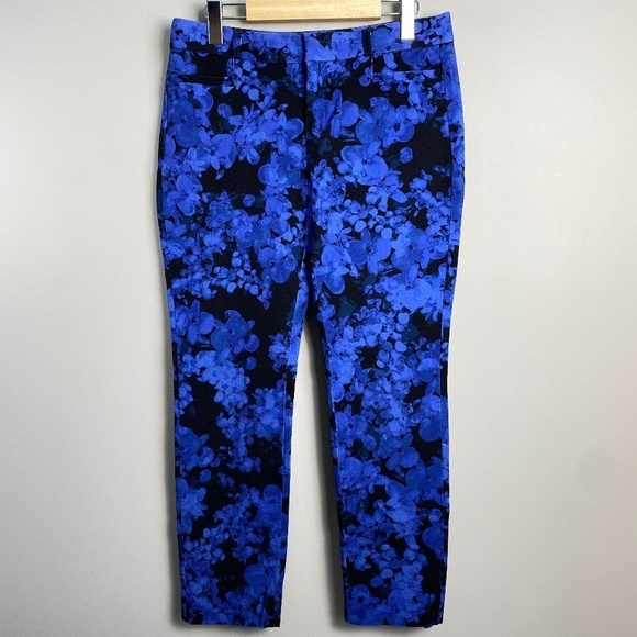 Banana Republic Women's Blue Black Sloan Pants Straight Leg Abstract Floral 6 - Picture 1 of 15